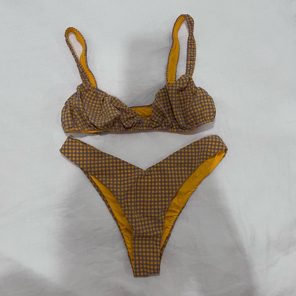 NEVER WORN - WeWoreWhat - Gingham Bikini Top M Bottom S